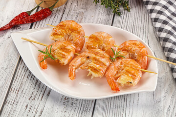 Grilled king prawn skewer snack