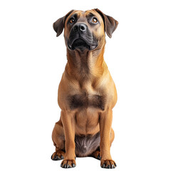 Obraz premium Angled view full body shot of an extremely perfect looking single Black Mouth Cur animal isolated on a white transparent background