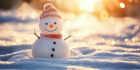 Obraz premium a charming snowman gradually melting away, showcasing the adorable features of a cute snowman as the warm sun begins to take its effect, highlighting the fleeting nature of winter cheer