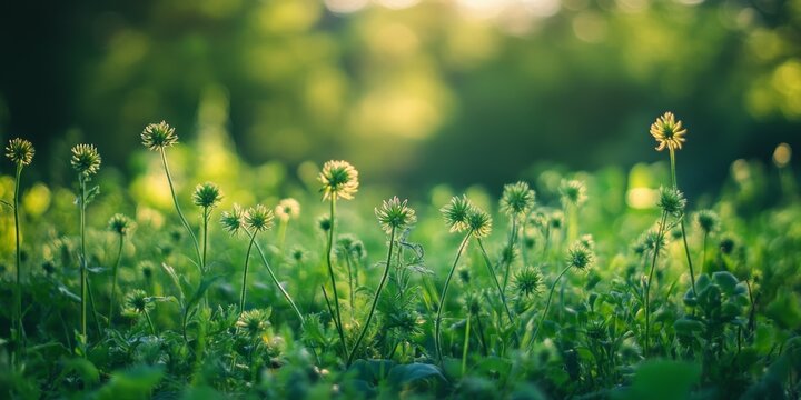 Vibrant green weeds flourishing in a field, showcasing the natural growth and resilience of green weeds in their thriving environment. Explore the beauty of green weeds and their surroundings.