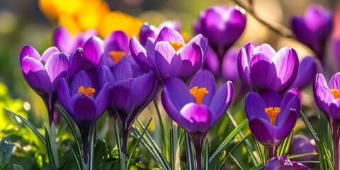 Vibrant Crocus vernus blooms showcase the beauty of spring crocus, filling gardens with color and...