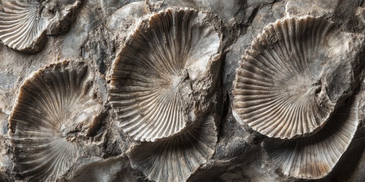 Detailed close up of brachiopod fossils showcasing their intricate textures and structures. This brachiopod fossil image highlights the unique features found in brachiopod specimens.