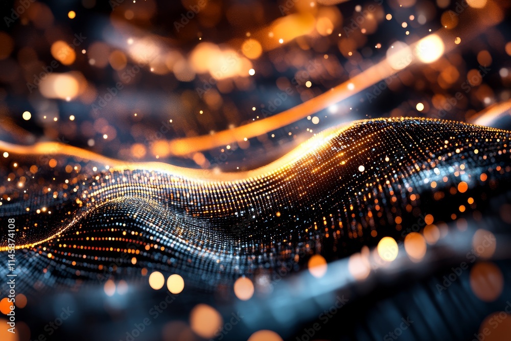 Aufkleber abstract representation of waves with glowing particles in a dark background created using digital t