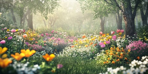 Natural flower garden in a serene setting showcasing a vibrant array of blooms, perfect for capturing the essence of nature in a natural flower garden. Explore the beauty of a natural flower garden.