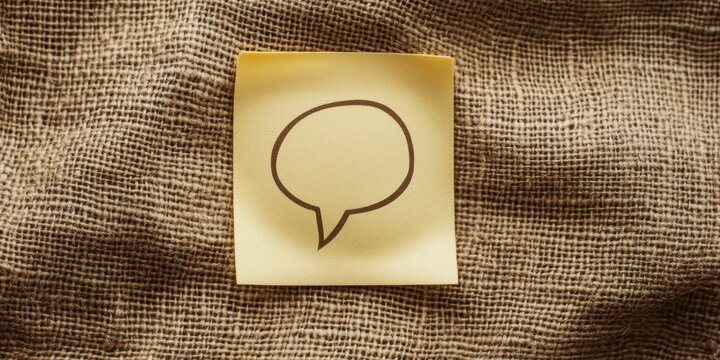 Stress reduction message showcased on a bubble speech shaped sticky note placed on burlap, highlighting the importance of addressing stress through visual reminders and positive affirmations.