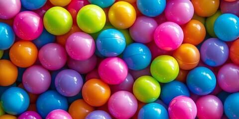 Obraz premium Piles of colorful, springy balls are showcased. These vibrant bouncy balls are arranged in stacks, creating an eye catching display of fun and excitement.