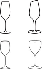 Four Different Wine Glass Designs in Simple Line Art