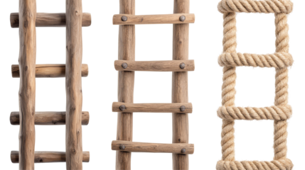 Ladders made of wood and rope studio setting product photography with transparency background