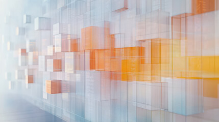 Abstract geometric shapes in soft colors create modern feel