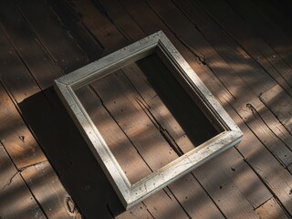 Empty Wooden Frame with Shadows on Wooden Floor