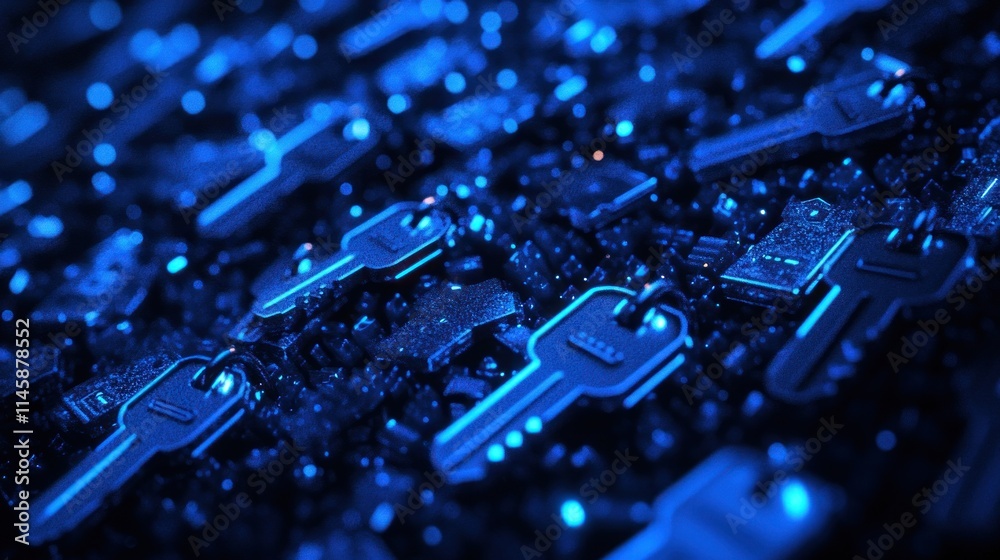 Poster blue keys pattern, security themed.