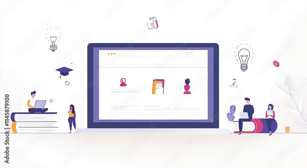 Poster Flat design digital learning concept with characters.