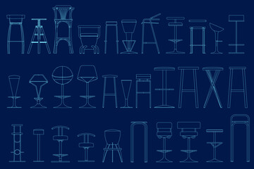 Set of contour chairs. Front view. Vector illustration