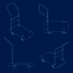 Luggage trolley contour set isometric vector. Business bag. Carriage suitcase