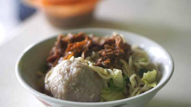 Chicken Noodle Meatballs in a Bowl, Ready-to-Eat Indonesian Food