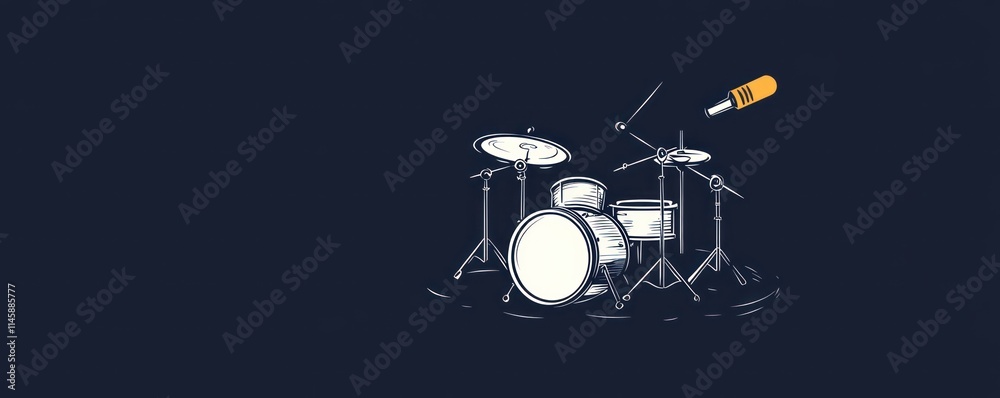 Poster Sketch of drum set with stick.