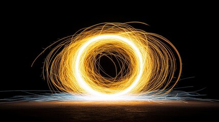 Dynamic fire circle display at night artistic photography vibrant environment creative perspective light trails concept
