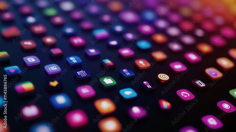 Poster Array of colorful app icons on a black surface with depth of field.