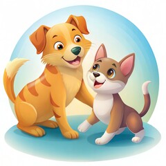 Cheerful Golden Dog and Playful Kitten in Sunny Park