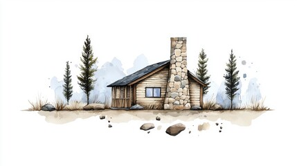 Watercolor Cabin in the Woods Illustration | Watercolor illustrations