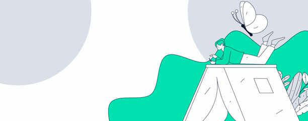 Character reading quietly vector concept operation hand drawn illustration
