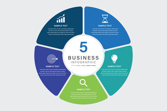 Vector infographic label design with circle infographic template design and 5 options or steps. Can be used for process diagram, presentations, workflow layout, banner, flow chart, info graph.