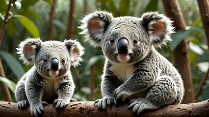 Adorable Koala Pair on a Tree Branch