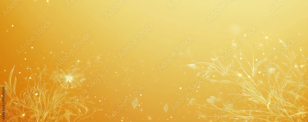 Aufkleber Golden plants with sparkling particles on smooth gradient background.