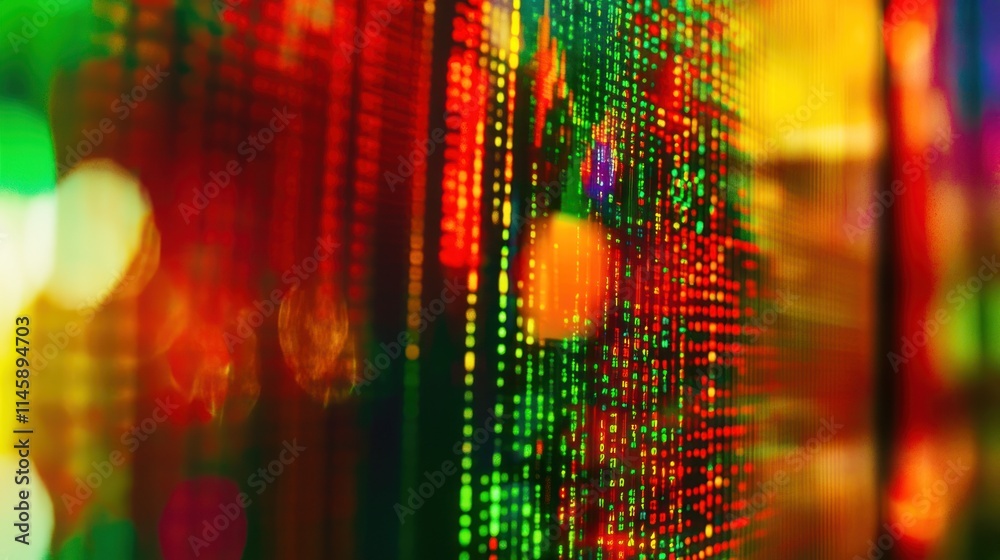 Poster Digital display with red, green and yellow bokeh.