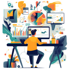 Data analysis action in office space digital workspace environment business insights and trends