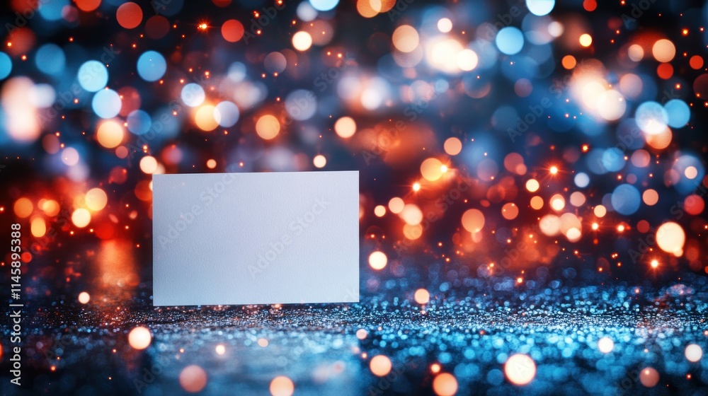Poster blank card over bokeh light backdrop.