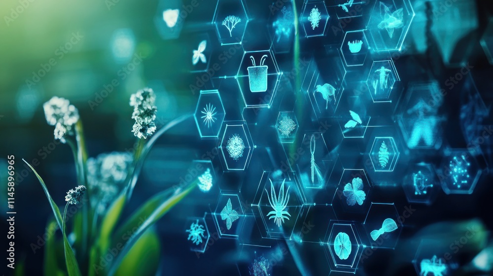 Poster nature data overlay, symbols in hexagons.