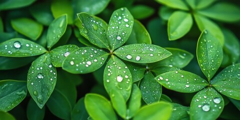Water drops glistening on leaves create a stunning display of nature s beauty, showcasing the vibrant hues of green. Experience the enchanting allure of nature with water drops on leaves and star