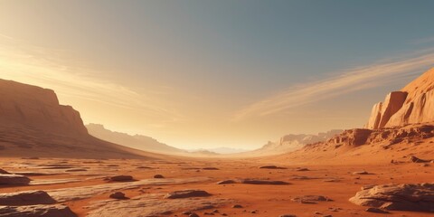 mars landscape with a rock desert under sky