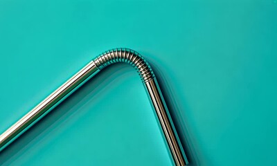Bent metal straw against teal background