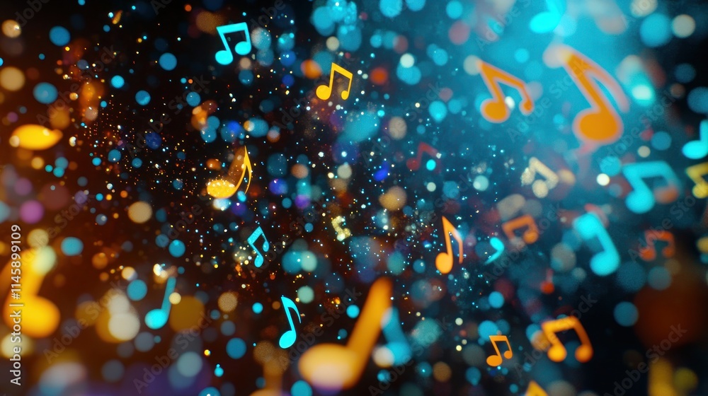 Aufkleber floating music notes with glowing bokeh.