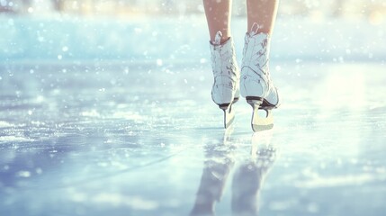 Skater gliding across a frozen lake during a sunny winter afternoon