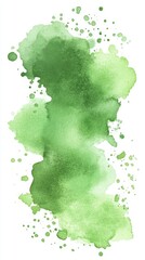 Green watercolor dotted water stain on white background