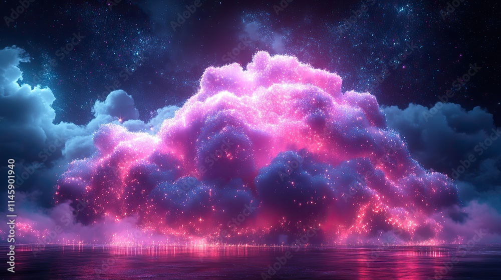 Wall mural a data network with internet symbols and emojis in an abstract design represents cloud computing, co