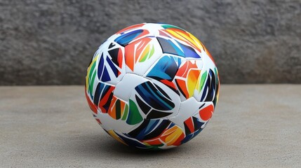 Fototapeta premium Colorful Soccer Ball Rests On Gray Surface