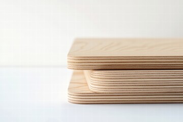 This image highlights several stacked plywood boards, showcasing their smooth surface and elegant laminated layers, representing high-quality woodworking and design.