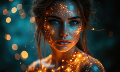 Young woman with glittering body art