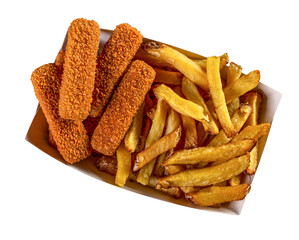 Fries and nuggets in paper box