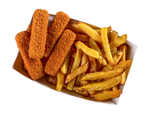 Fries and nuggets in paper box