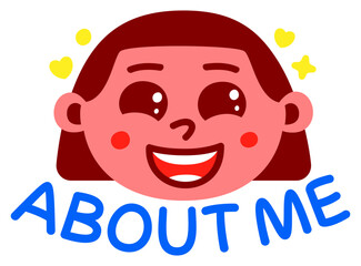 lettering sticker about me girl yellow red text