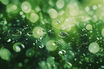 Emerald Water Drops on a Green Surface