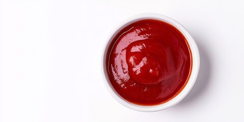 Delicious ketchup presented in an isolated view against a white background, showcasing the vibrant color and texture of this tasty ketchup. A top view of this flavorful ketchup highlights its appeal.