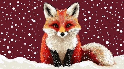 Fototapeta premium Adorable Red Fox in Winter Wonderland