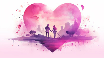 Obraz premium Scene of couple and heart-shape , fantasy,valentine day, romantic ,digital art, Illustration