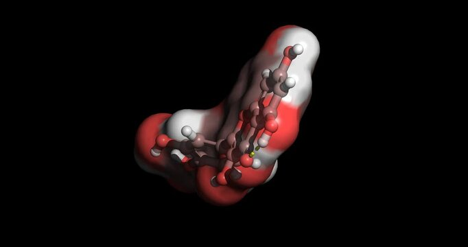 Quercetin, Flavonoid, antioxidant/ anti-inflammatory nutraceutical, 3D molecule spinning 4K